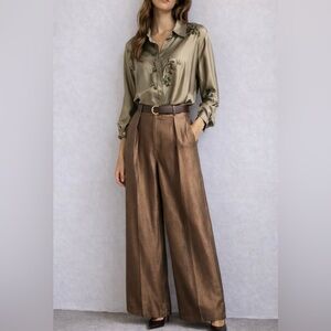 Anthropology See U Soon Pleated Metallic Wide Leg Viscose Pant, size small